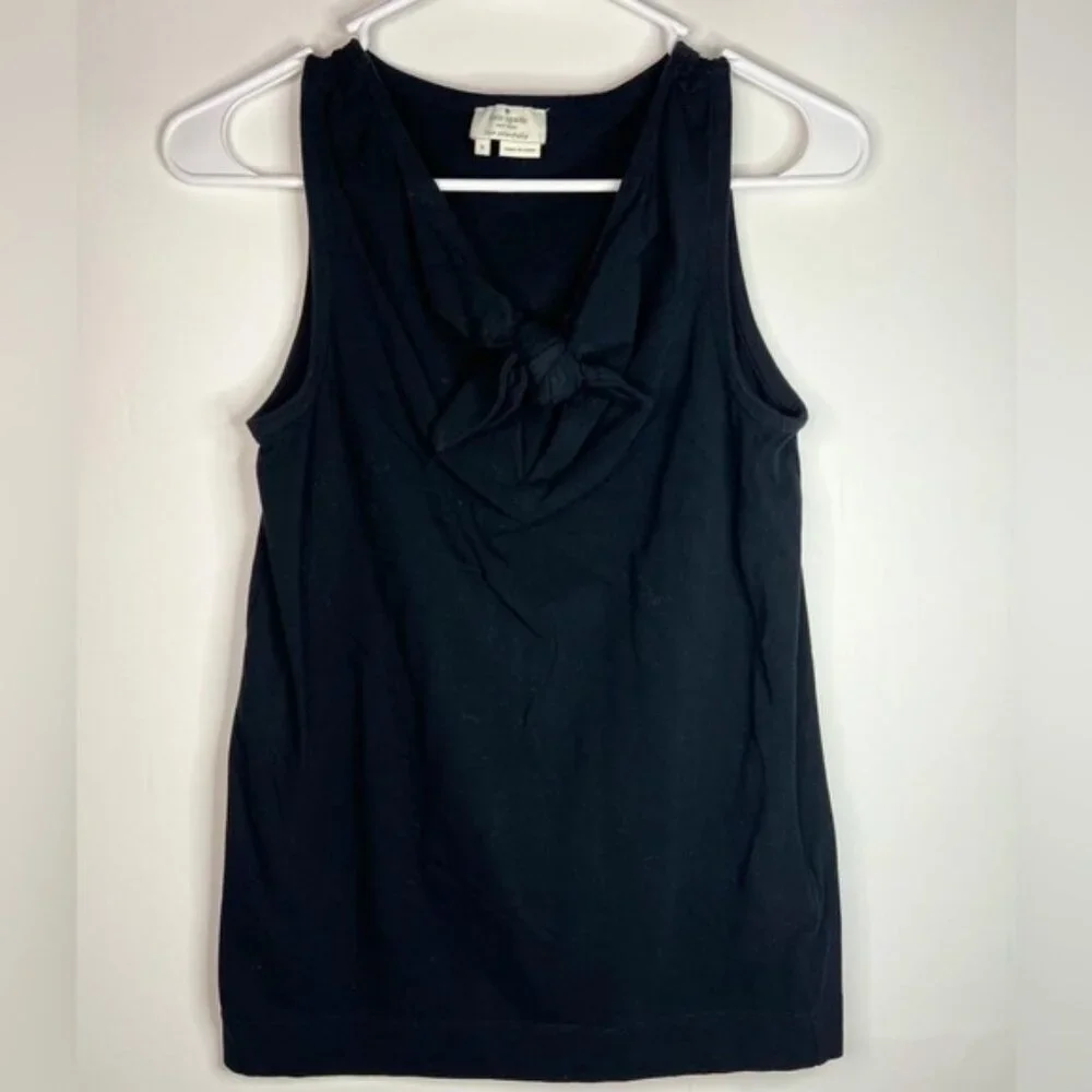 KATE SPADE  Black Tie Front Keyhole Neck Tank Top Blouse Cotton‎ Blend Size S